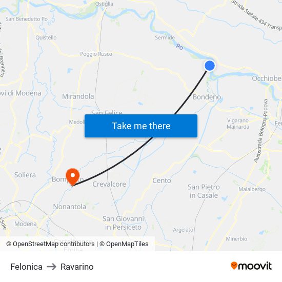 Felonica to Ravarino map