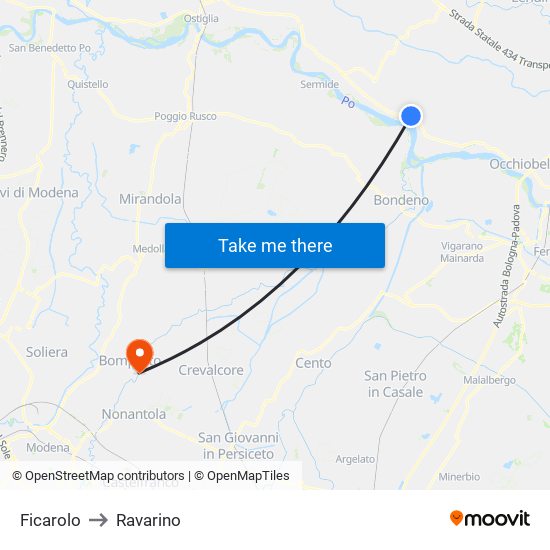 Ficarolo to Ravarino map