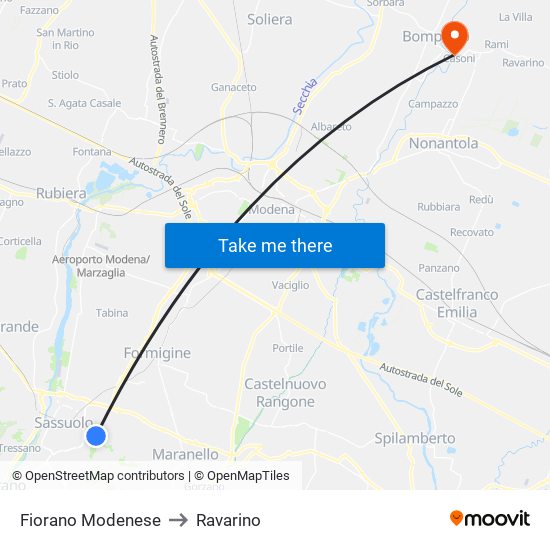 Fiorano Modenese to Ravarino map