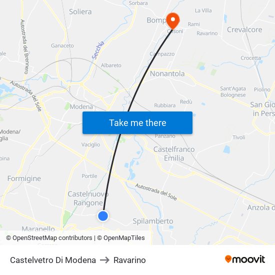 Castelvetro Di Modena to Ravarino map