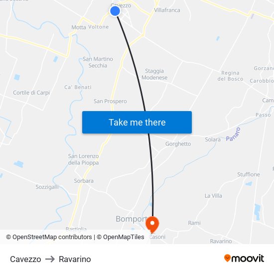 Cavezzo to Ravarino map