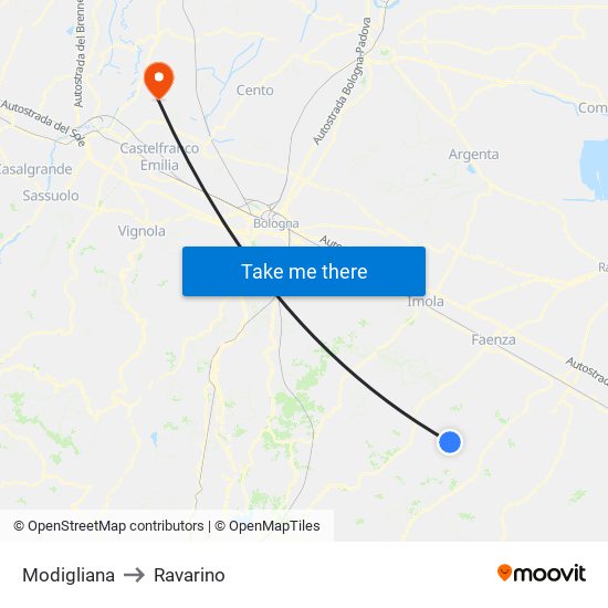 Modigliana to Ravarino map