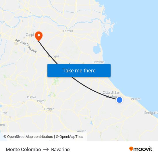 Monte Colombo to Ravarino map
