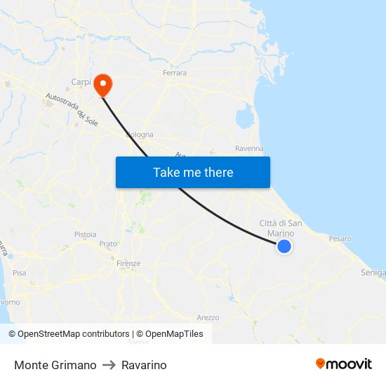 Monte Grimano to Ravarino map