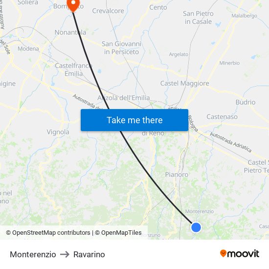Monterenzio to Ravarino map