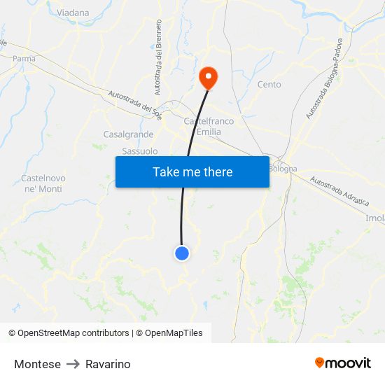 Montese to Ravarino map