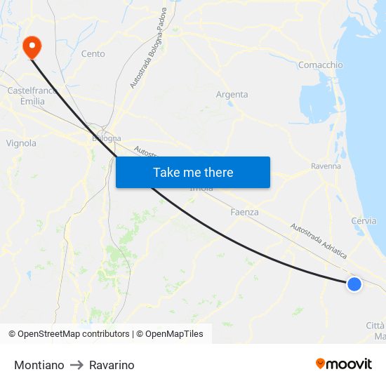 Montiano to Ravarino map