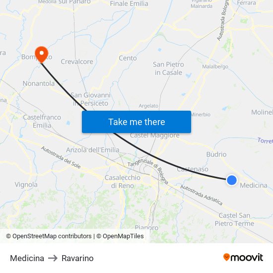 Medicina to Ravarino map