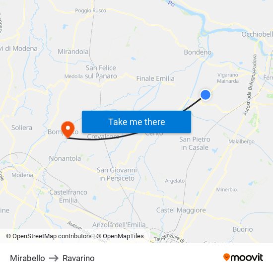 Mirabello to Ravarino map