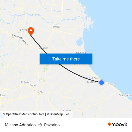Misano Adriatico to Ravarino map