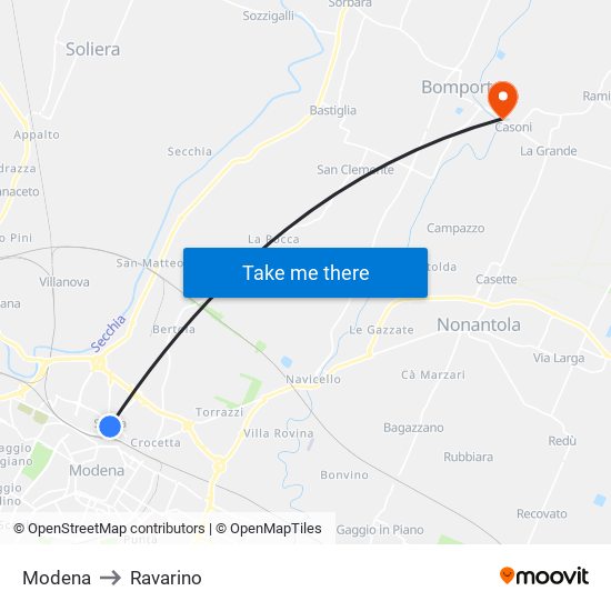 Modena to Ravarino map