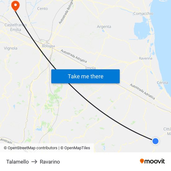Talamello to Ravarino map