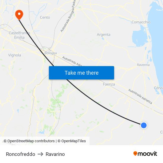 Roncofreddo to Ravarino map