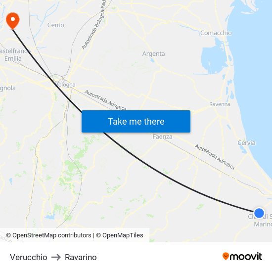 Verucchio to Ravarino map