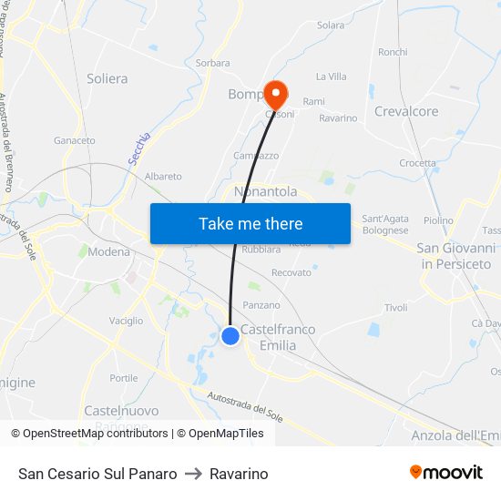 San Cesario Sul Panaro to Ravarino map