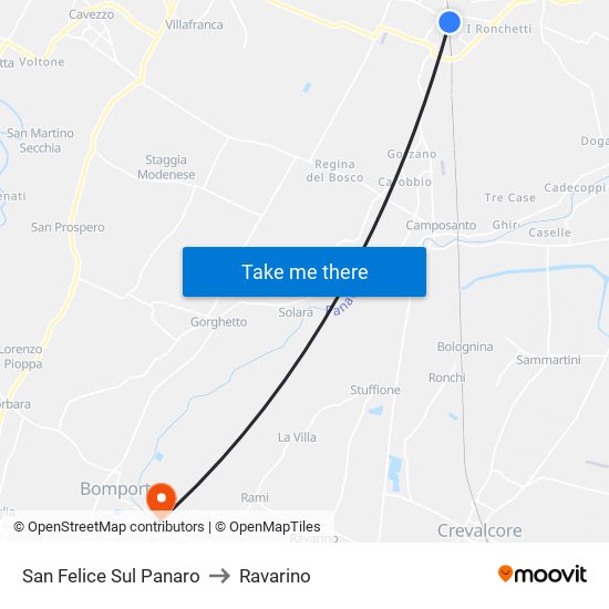 San Felice Sul Panaro to Ravarino map