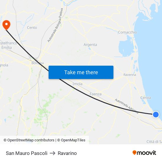 San Mauro Pascoli to Ravarino map