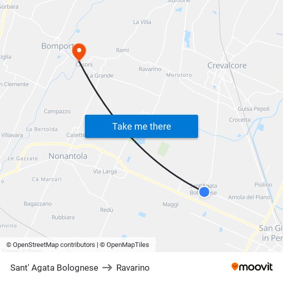 Sant' Agata Bolognese to Ravarino map