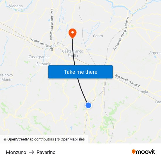 Monzuno to Ravarino map