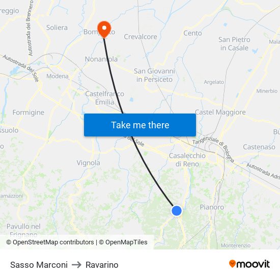 Sasso Marconi to Ravarino map