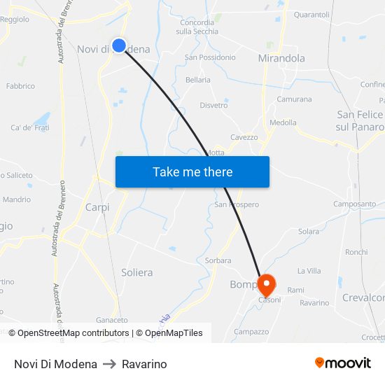 Novi Di Modena to Ravarino map