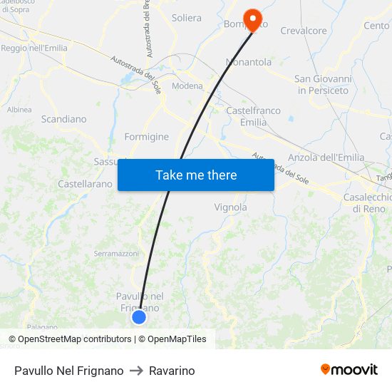 Pavullo Nel Frignano to Ravarino map
