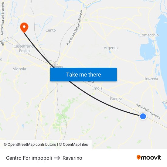 Centro Forlimpopoli to Ravarino map