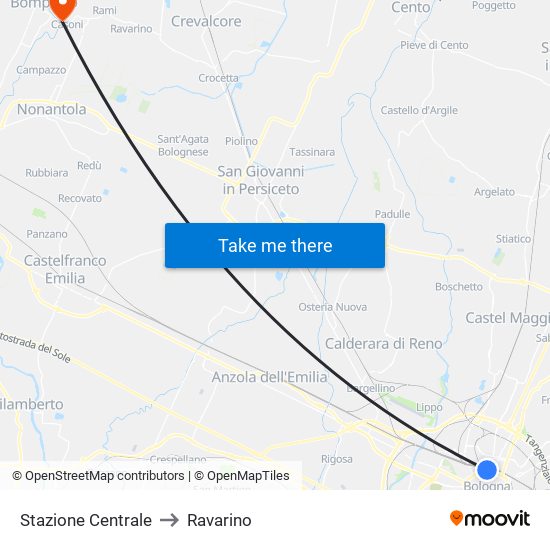 Stazione Centrale to Ravarino map