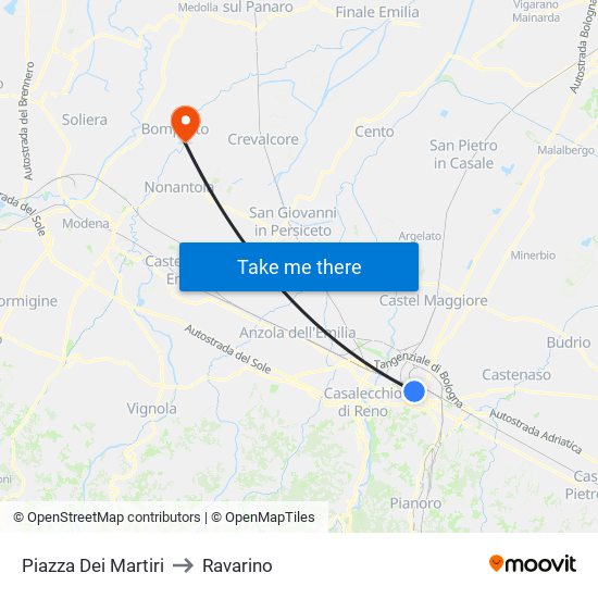 Piazza Dei Martiri to Ravarino map