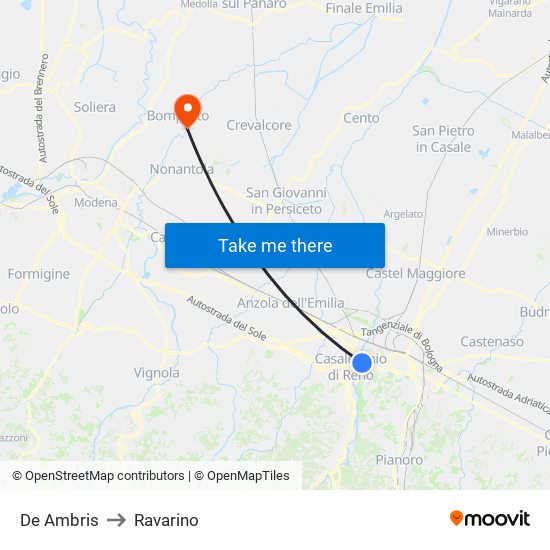De Ambris to Ravarino map