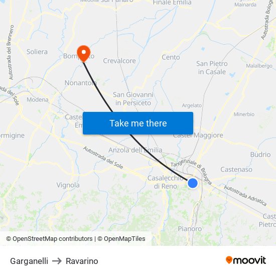 Garganelli to Ravarino map