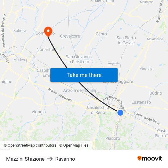 Mazzini Stazione to Ravarino map