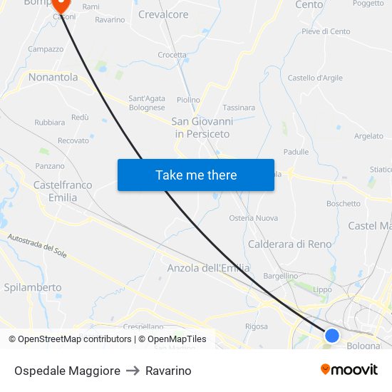 Ospedale Maggiore to Ravarino map