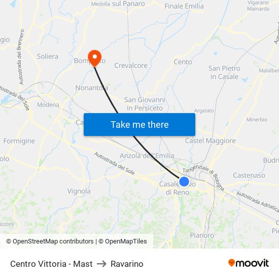 Centro Vittoria - Mast to Ravarino map
