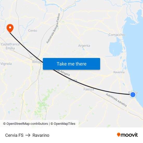 Cervia FS to Ravarino map