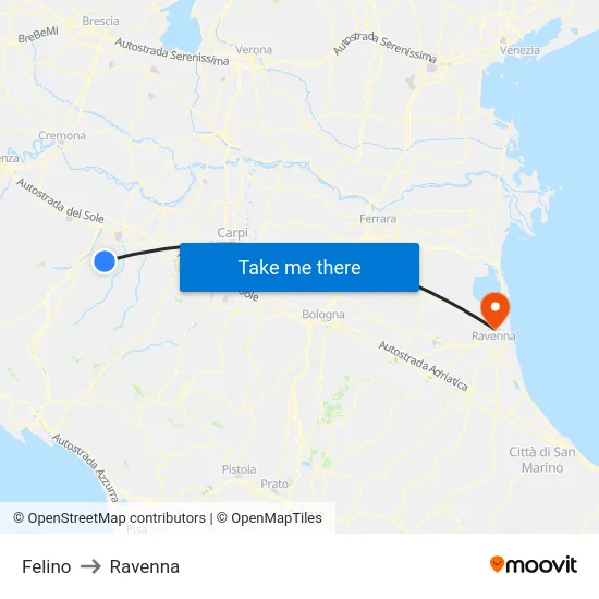 Felino to Ravenna map