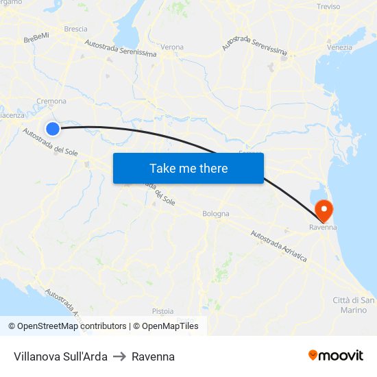 Villanova Sull'Arda to Ravenna map