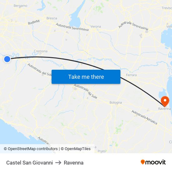 Castel San Giovanni to Ravenna map
