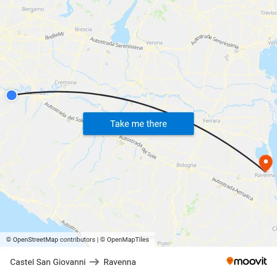 Castel San Giovanni to Ravenna map