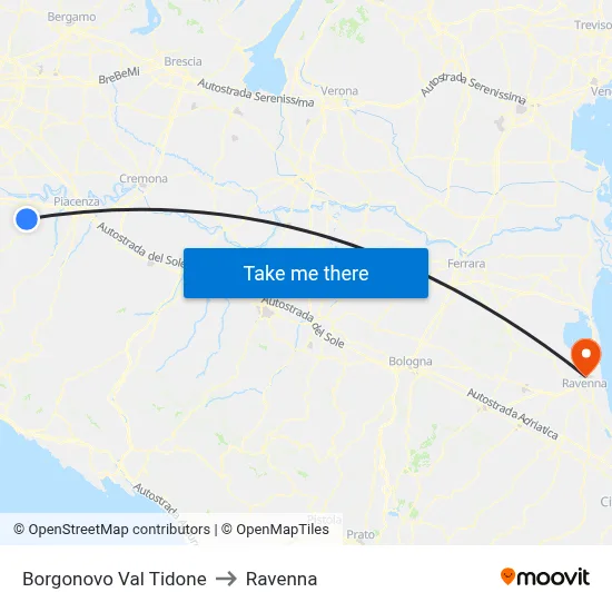 Borgonovo Val Tidone to Ravenna map