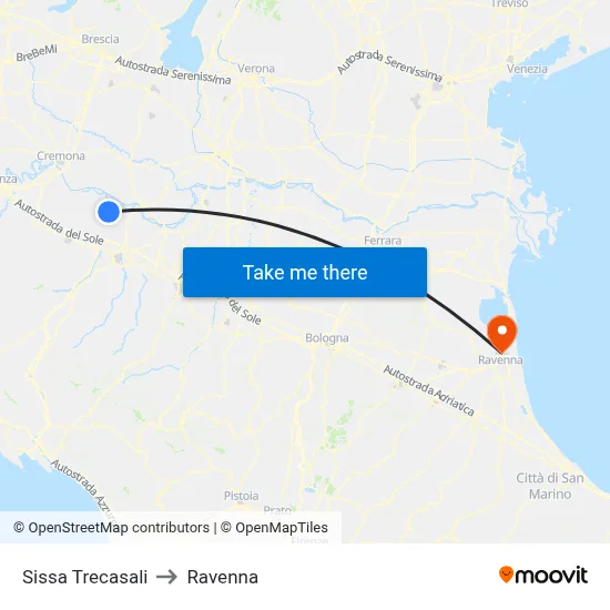 Sissa Trecasali to Ravenna map