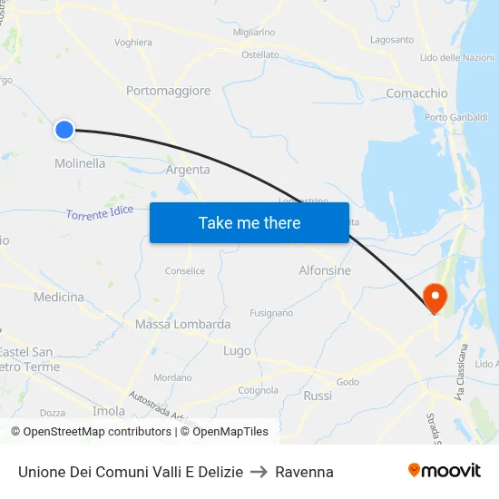 Union of Municipalities of Valleys and Delights to Ravenna map