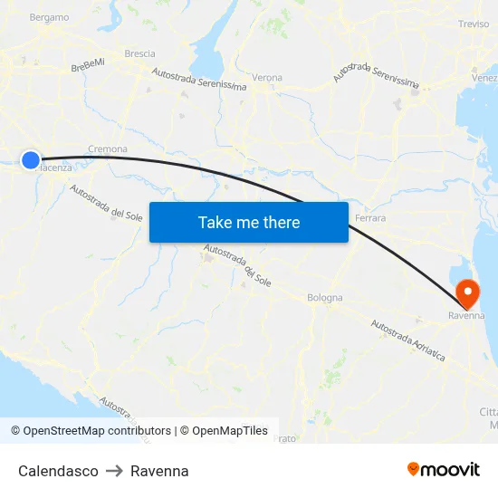 Calendasco to Ravenna map