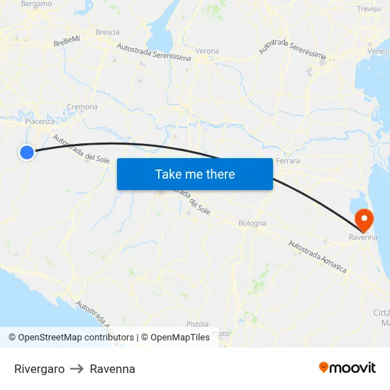 Rivergaro to Ravenna map