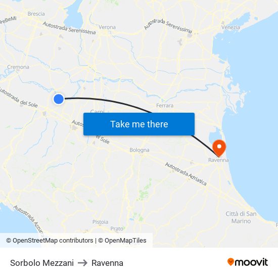 Sorbolo Mezzani to Ravenna map