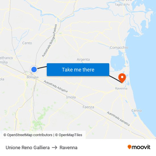 Unione Reno Galliera to Ravenna map