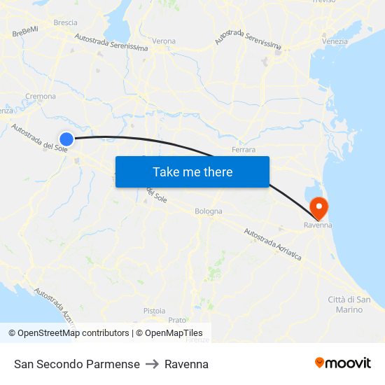 San Secondo Parmense to Ravenna map