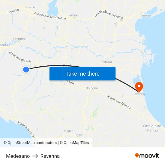 Medesano to Ravenna map