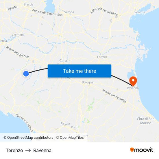 Terenzo to Ravenna map