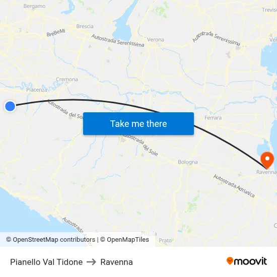 Pianello Val Tidone to Ravenna map